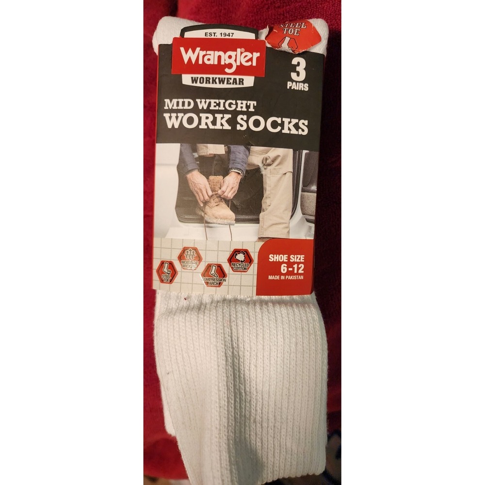 Wrangler Workwear All Season Steel Toe White Work Socks‎ 3 Pair Lot NEW NWT